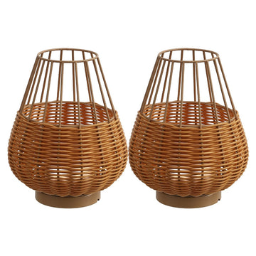 Elian 10" Modern Rustic Decorative Indoor/Outdoor Faux Wicker Rechargeable/Cordless Dimmable Integrated LED Table Lamp, Set of 2